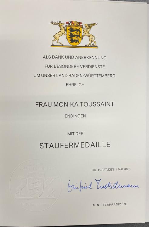 Urkunde durch den Ministerpräsidenten Baden-Württemberg