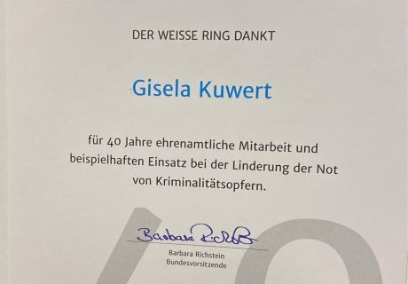 Ein besonderes Jubiläum feierte unsere Mitarbeiterin Gisela Kuwert